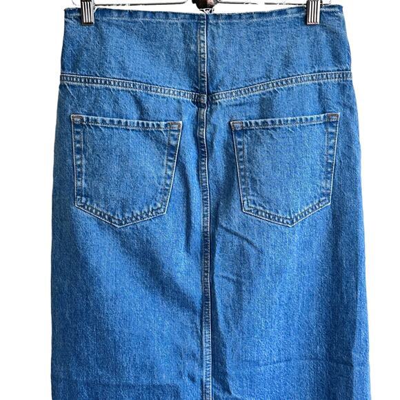 FRAME Sea Cut Off Waist Maxi Denim Skirt Raw Hem Front Slit 26 - Picture 7 of 15